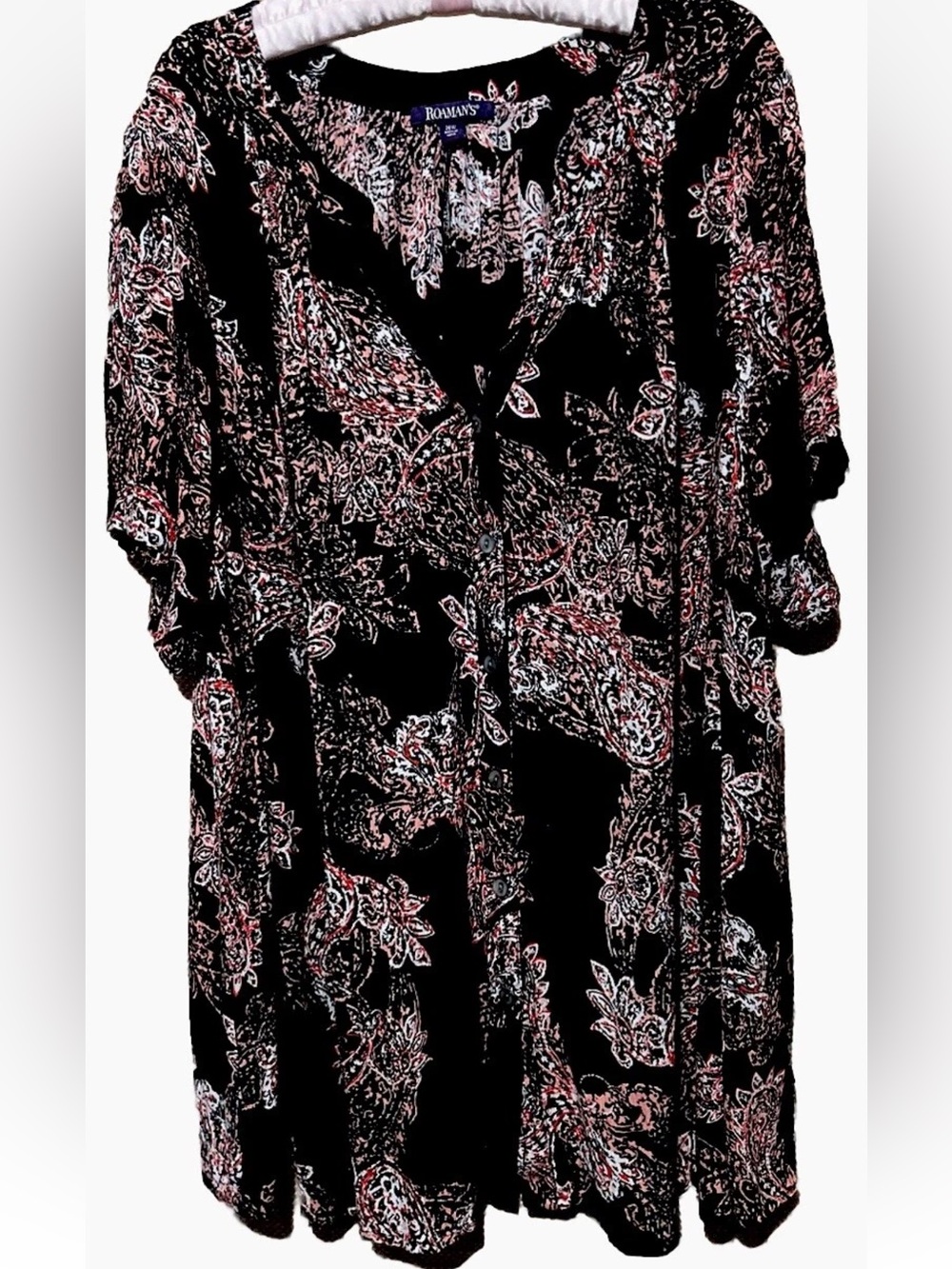 Roaman’s Top 26 Cute Paisley Button Down Flowy Rayon Shirt Blouse Plus Size 26W